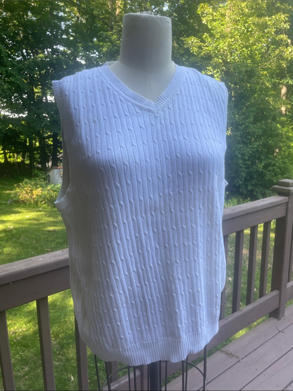 White Cable Knit V-Neck Sweater Vest